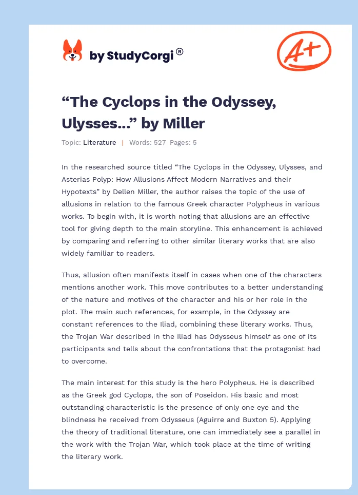 “The Cyclops in the Odyssey, Ulysses...” by Miller. Page 1