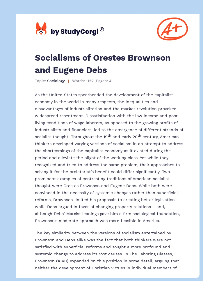 Socialisms of Orestes Brownson and Eugene Debs. Page 1