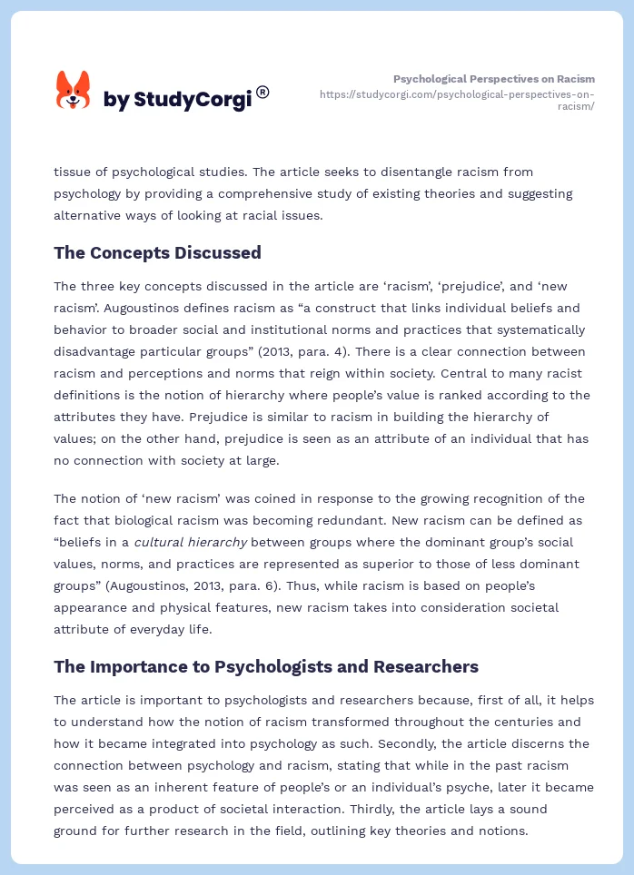 Psychological Perspectives on Racism. Page 2
