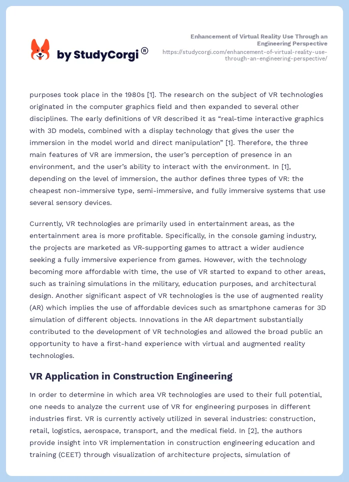 Enhancement of Virtual Reality Use Through an Engineering Perspective. Page 2