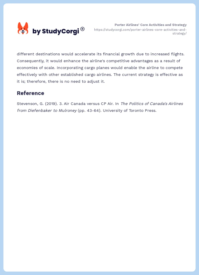 Porter Airlines’ Core Activities and Strategy. Page 2