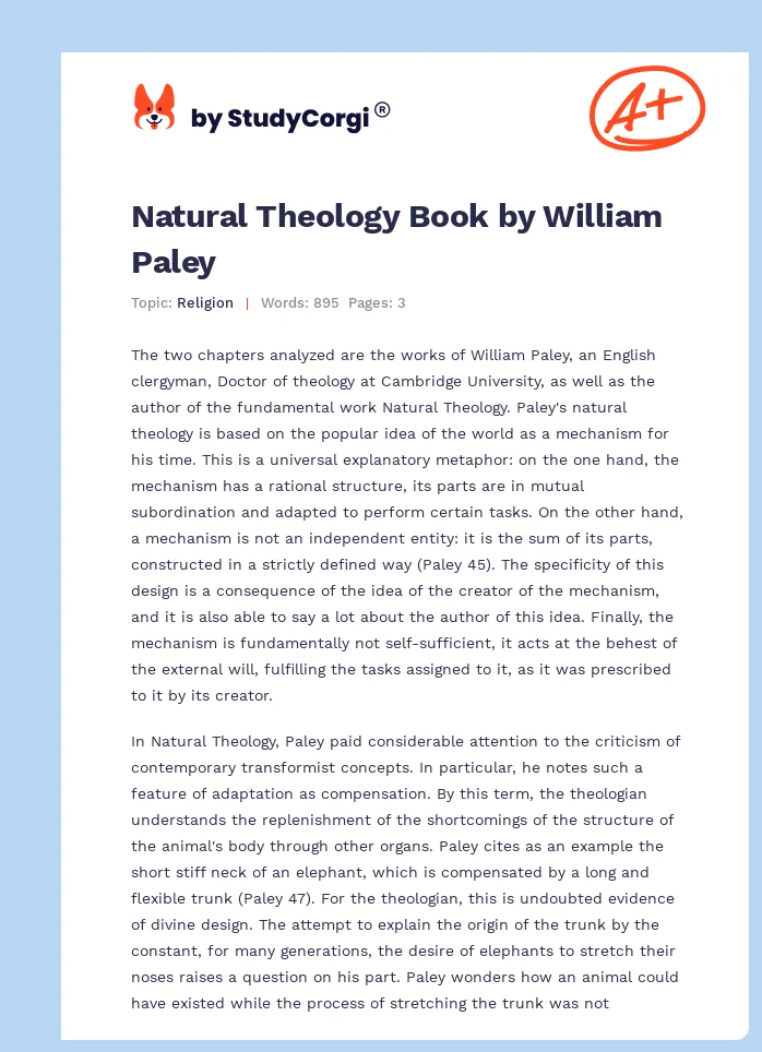 Natural Theology Book by William Paley. Page 1
