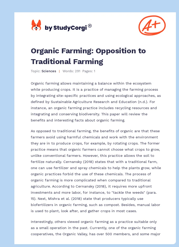 Organic Farming: Opposition to Traditional Farming. Page 1