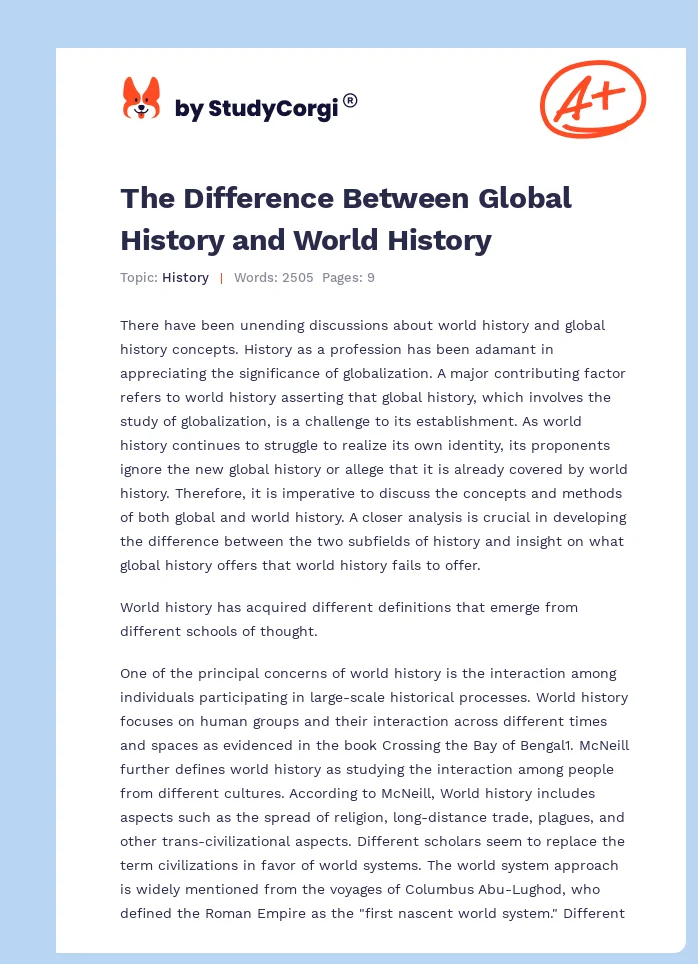 The Difference Between Global History and World History. Page 1