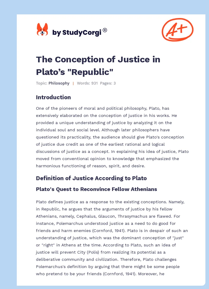 The Conception of Justice in Plato’s "Republic". Page 1