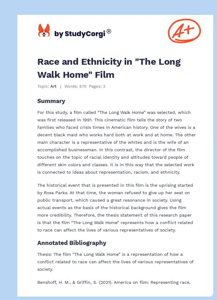 Race and Ethnicity in "The Long Walk Home" Film. Page 1