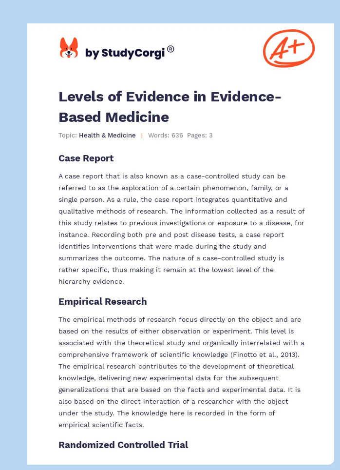 Levels of Evidence in Evidence-Based Medicine. Page 1