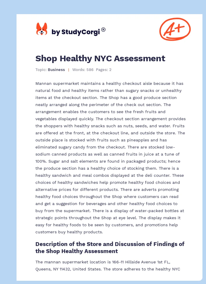 Shop Healthy NYC Assessment. Page 1