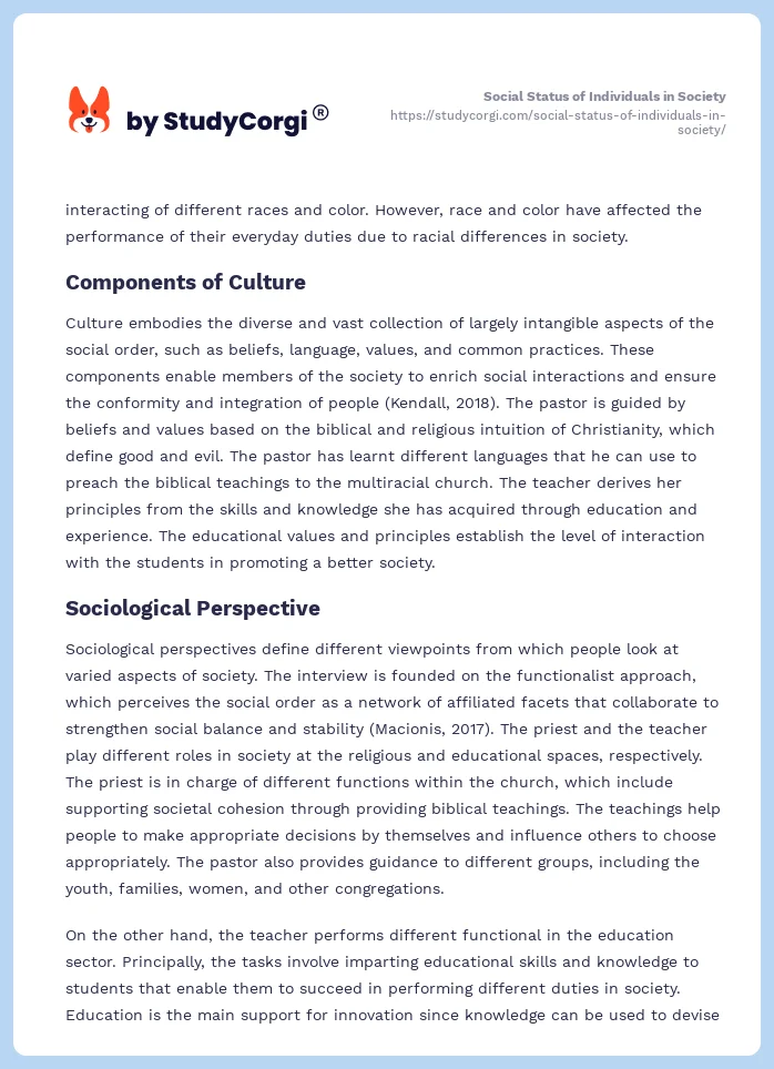 Social Status of Individuals in Society. Page 2