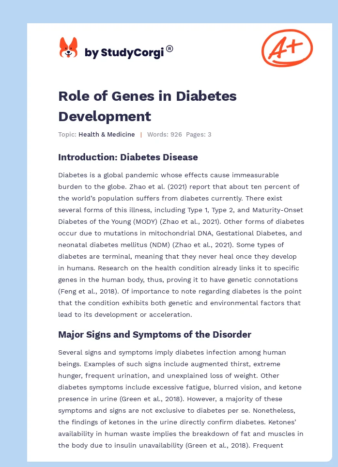 Role of Genes in Diabetes Development. Page 1