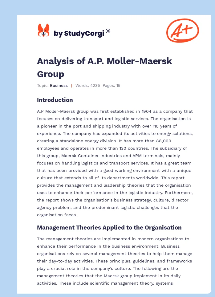 Analysis of A.P. Moller-Maersk Group. Page 1