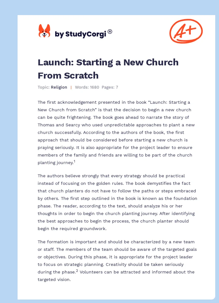 Launch: Starting a New Church From Scratch. Page 1