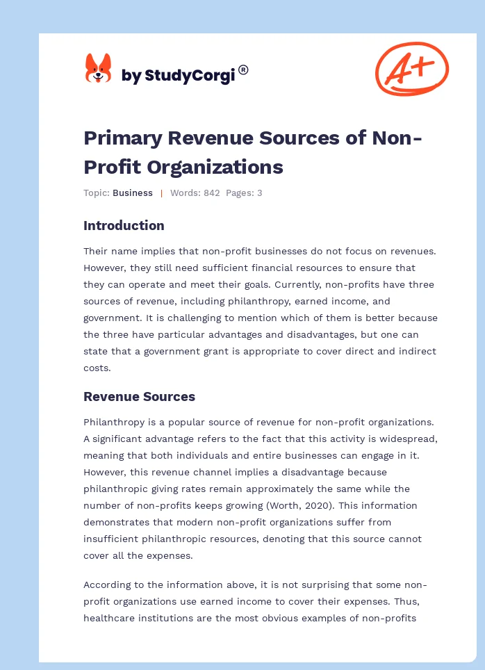 Primary Revenue Sources of Non-Profit Organizations. Page 1