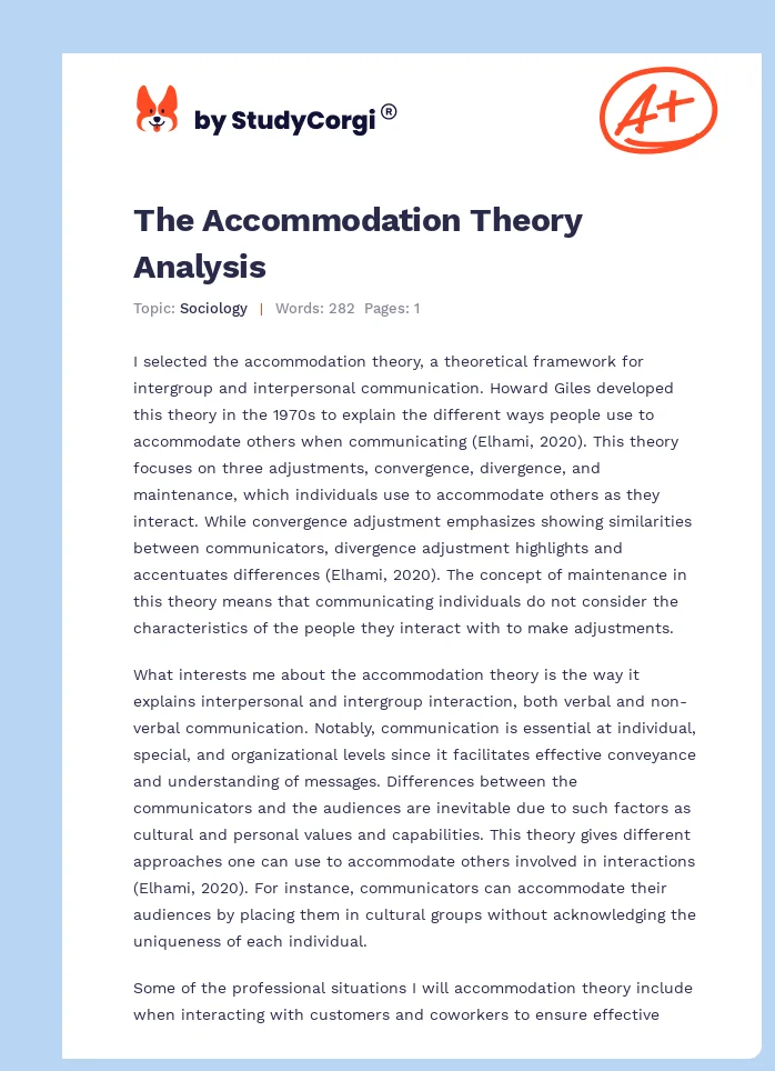 The Accommodation Theory Analysis. Page 1