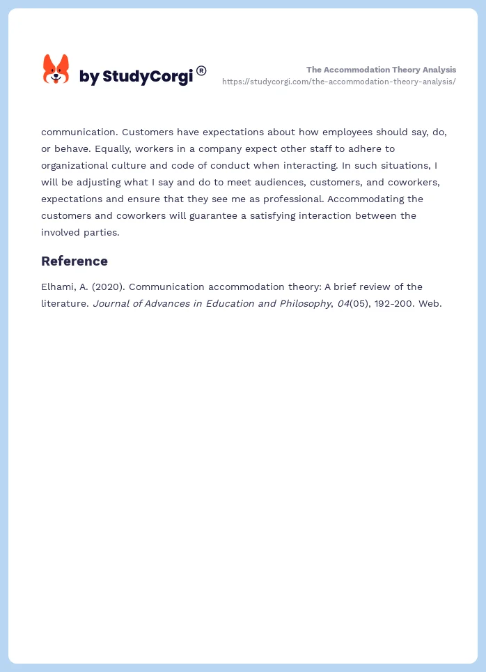 The Accommodation Theory Analysis. Page 2