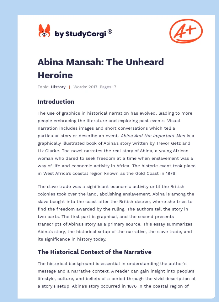 Abina Mansah: The Unheard Heroine. Page 1