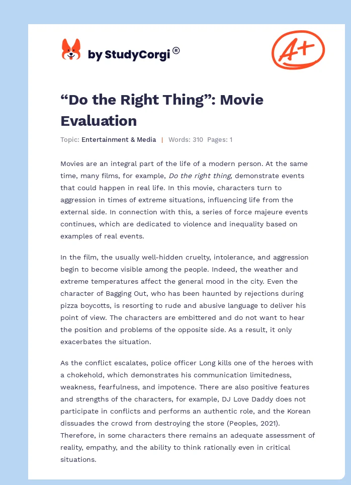 “Do the Right Thing”: Movie Evaluation. Page 1
