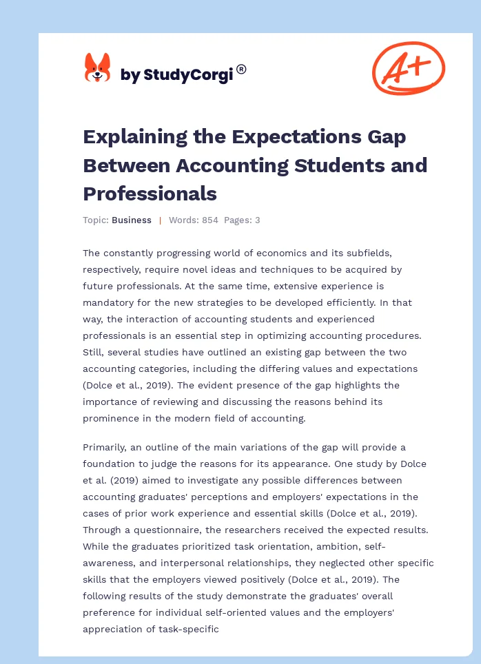 Explaining the Expectations Gap Between Accounting Students and Professionals. Page 1