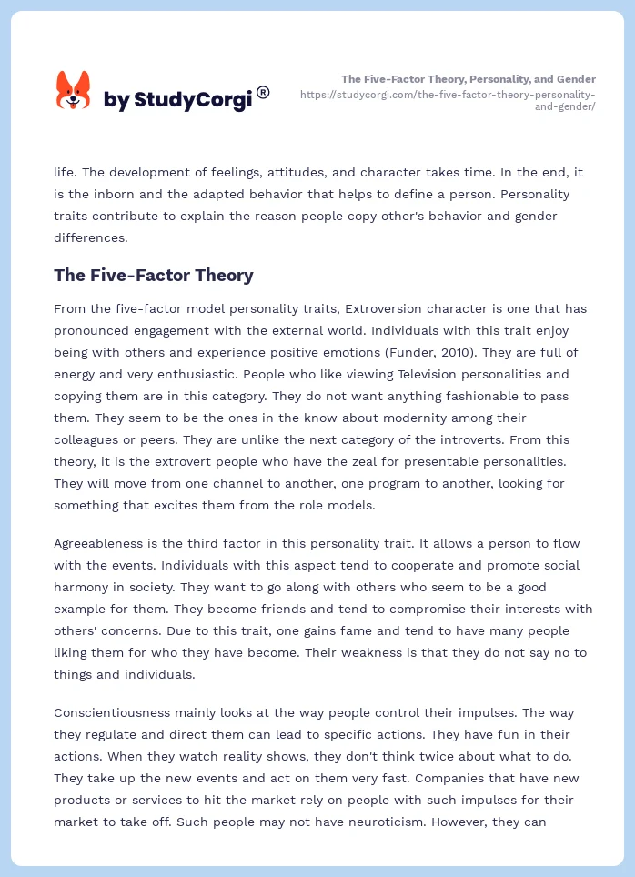 The Five-Factor Theory, Personality, and Gender. Page 2
