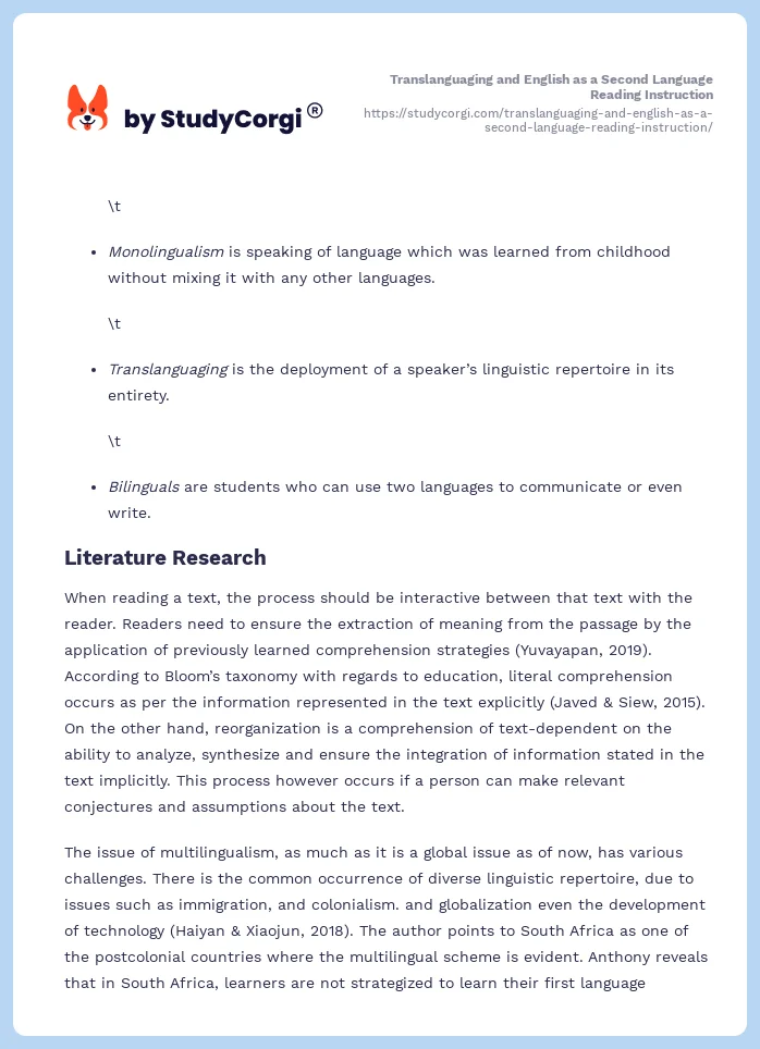 Translanguaging and English as a Second Language Reading Instruction. Page 2