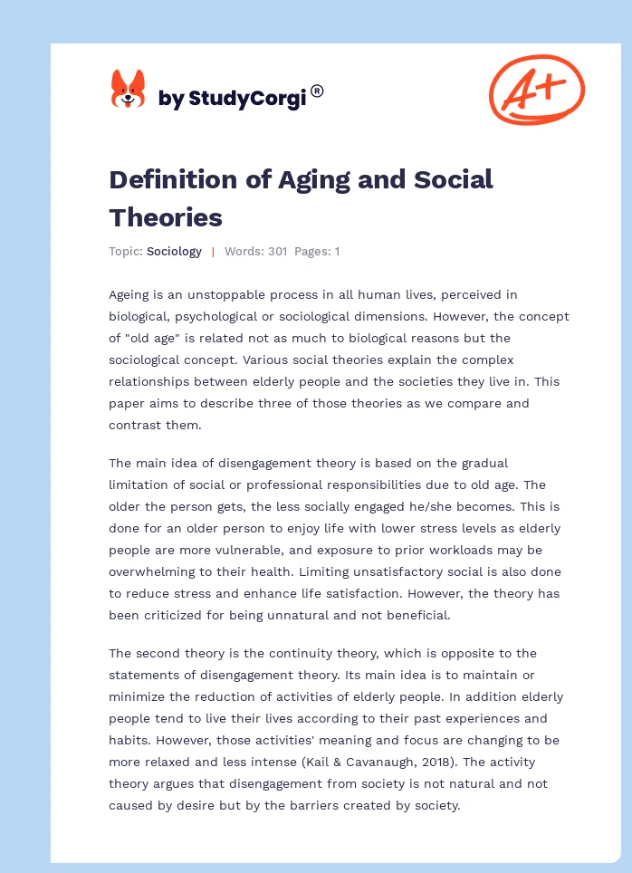 Definition of Aging and Social Theories. Page 1