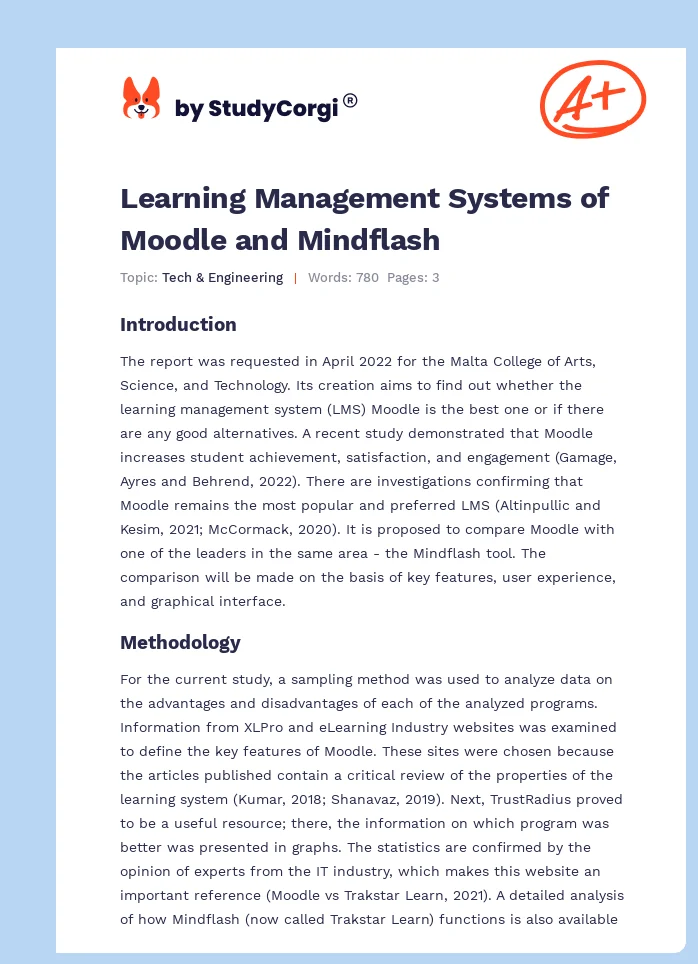Learning Management Systems of Moodle and Mindflash. Page 1