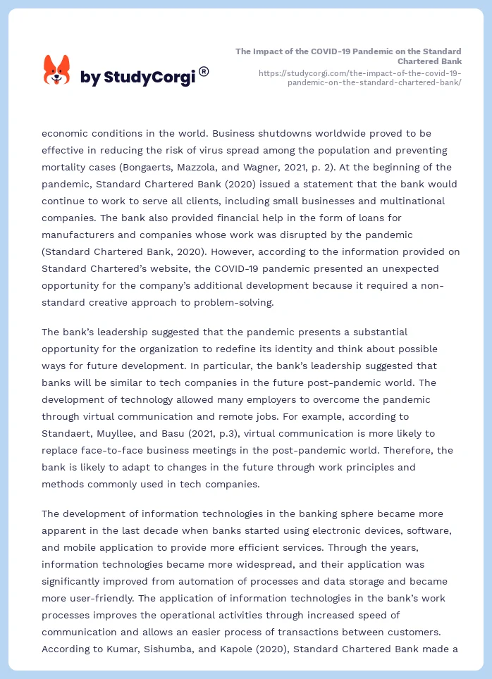The Impact of the COVID-19 Pandemic on the Standard Chartered Bank. Page 2