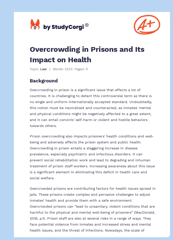Overcrowding in Prisons and Its Impact on Health. Page 1
