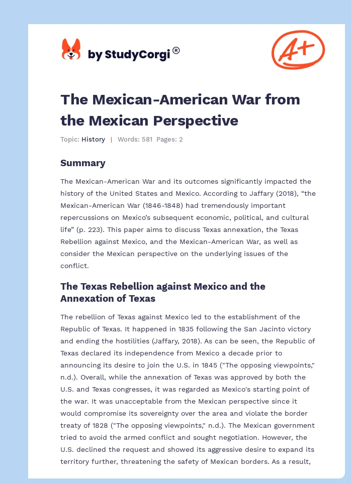 The Mexican-American War from the Mexican Perspective. Page 1