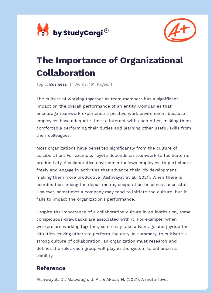 The Importance of Organizational Collaboration. Page 1