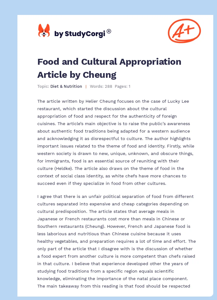 Food and Cultural Appropriation Article by Cheung. Page 1