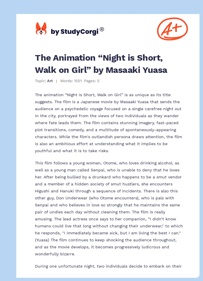 The Animation “Night is Short, Walk on Girl” by Masaaki Yuasa. Page 1