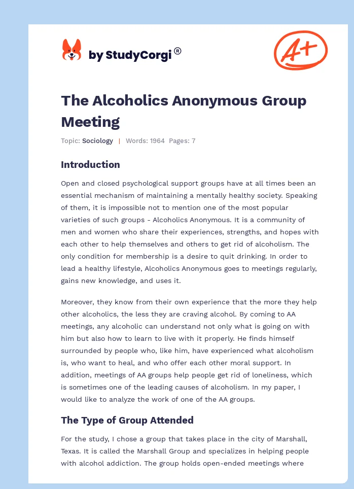 The Alcoholics Anonymous Group Meeting. Page 1