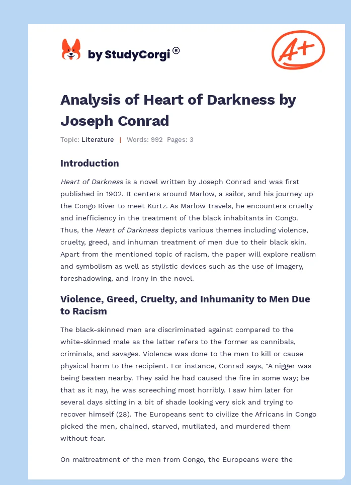 Analysis of Heart of Darkness by Joseph Conrad. Page 1