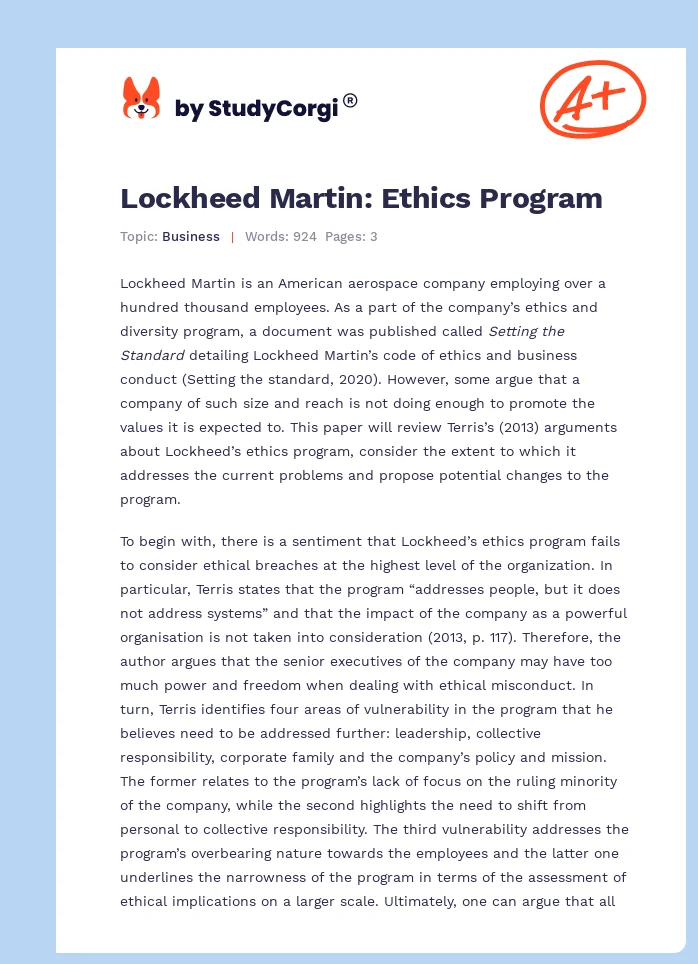 Lockheed Martin: Ethics Program. Page 1