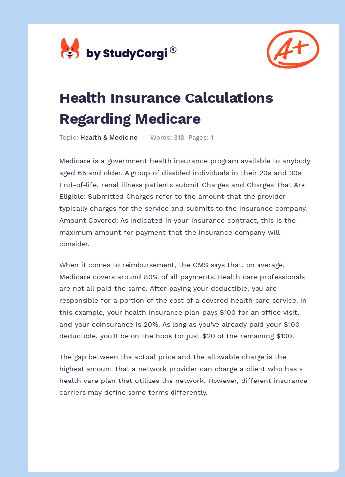 Health Insurance Calculations Regarding Medicare. Page 1