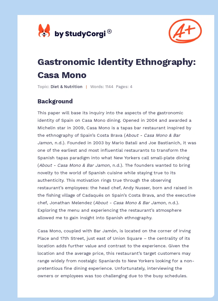 Gastronomic Identity Ethnography: Casa Mono. Page 1