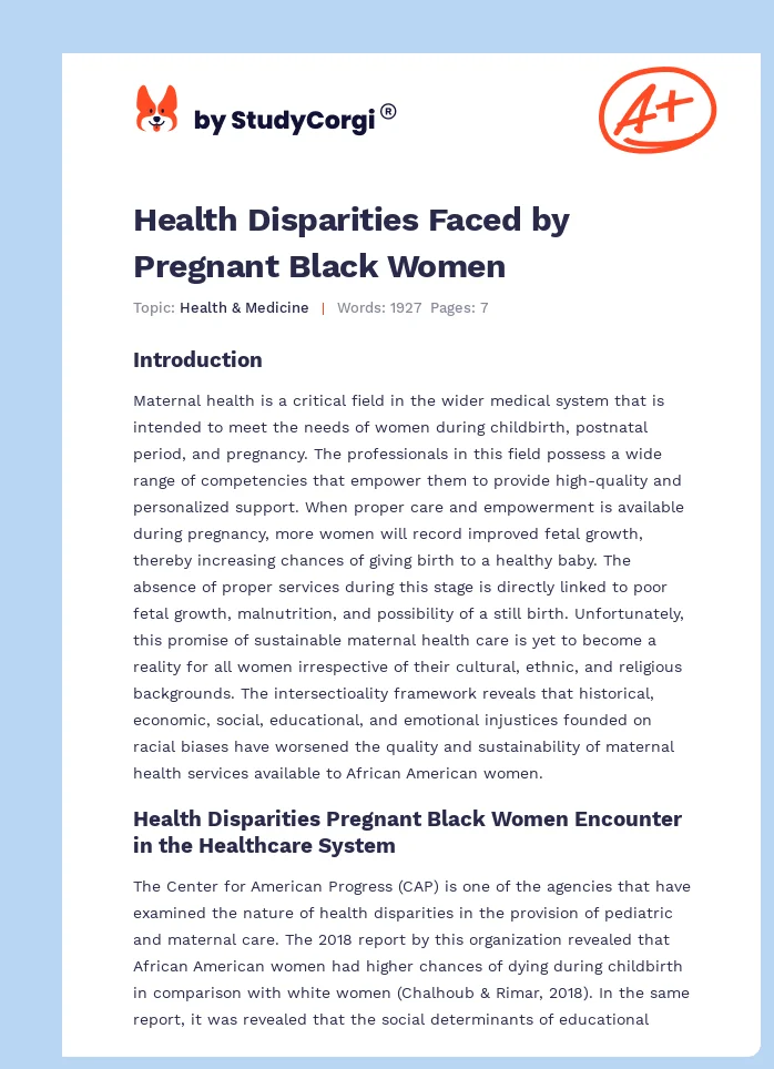 Health Disparities Faced by Pregnant Black Women. Page 1