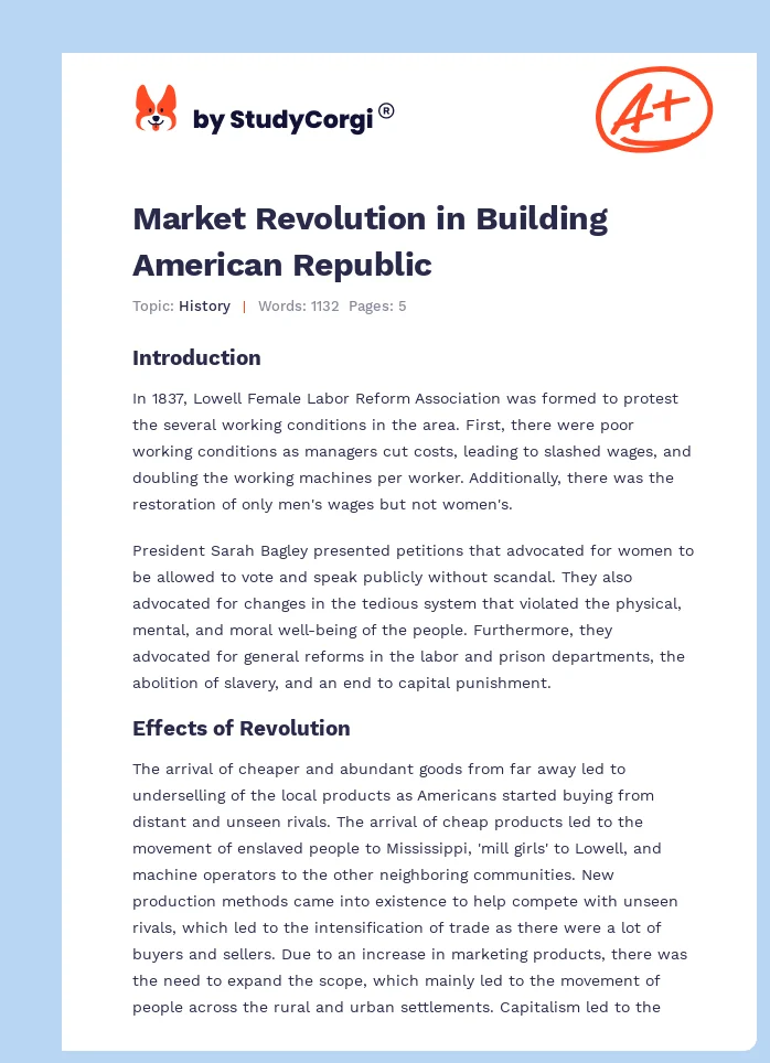 Market Revolution in Building American Republic. Page 1