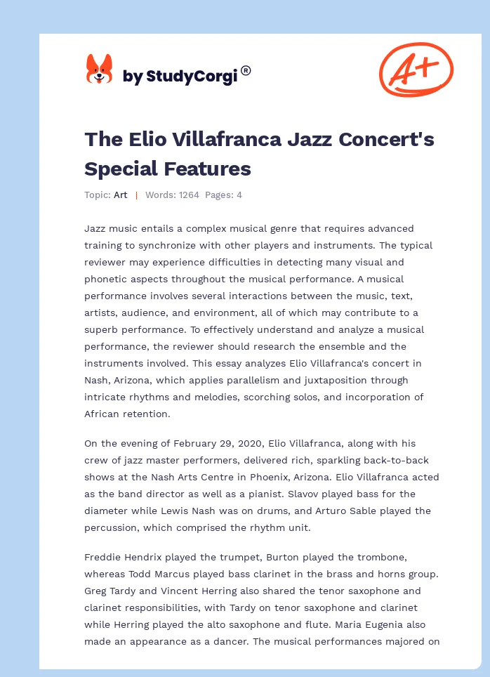The Elio Villafranca Jazz Concert's Special Features. Page 1