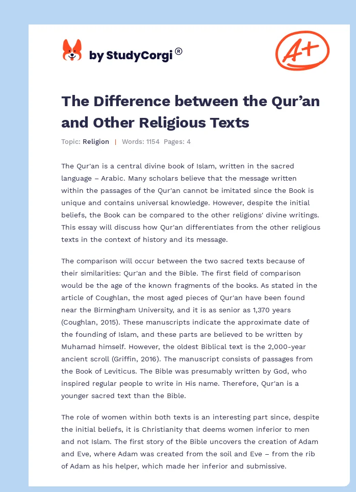 The Difference between the Qur’an and Other Religious Texts. Page 1