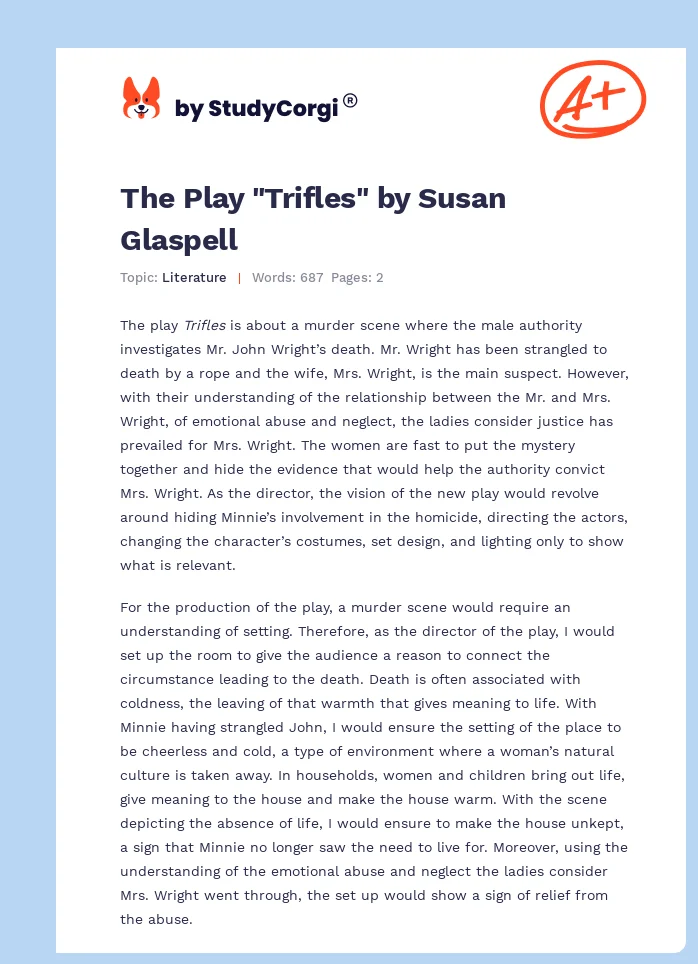 The Play "Trifles" by Susan Glaspell. Page 1