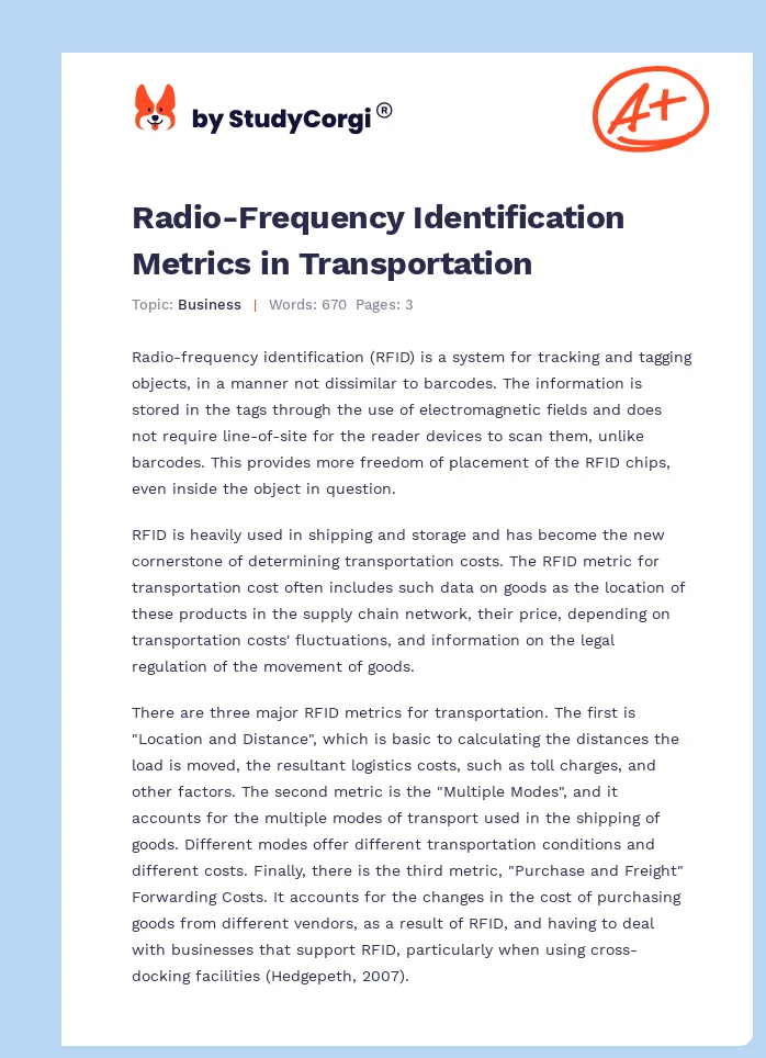 Radio-Frequency Identification Metrics in Transportation. Page 1