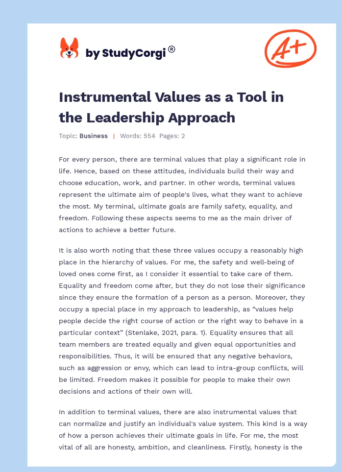 Instrumental Values as a Tool in the Leadership Approach. Page 1