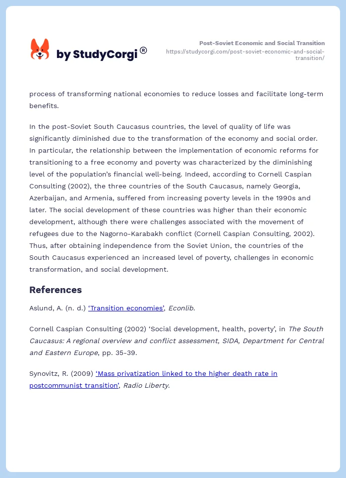 Post-Soviet Economic and Social Transition. Page 2
