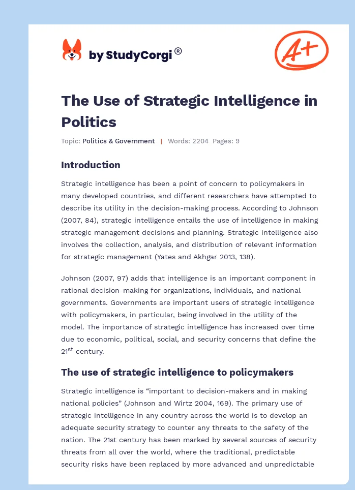 The Use of Strategic Intelligence in Politics. Page 1
