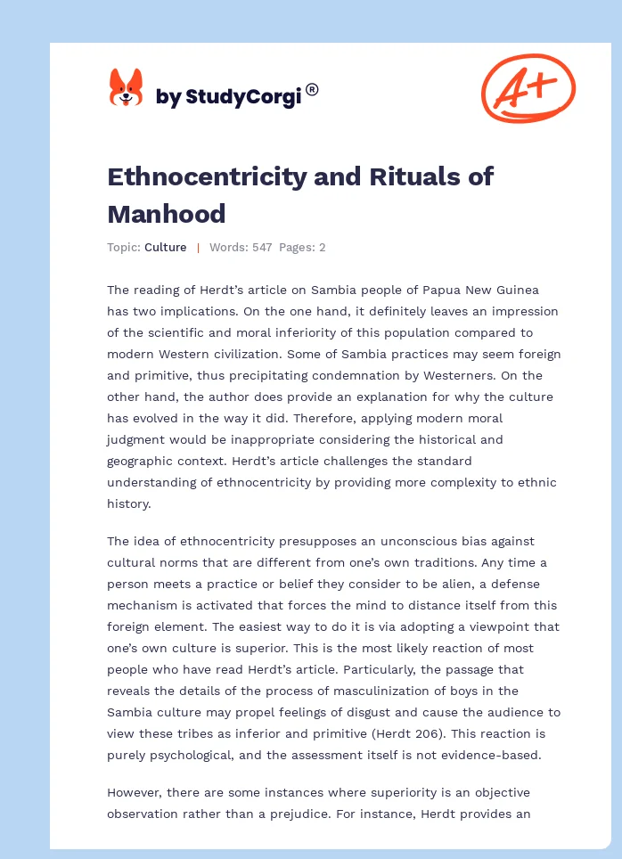 Ethnocentricity and Rituals of Manhood. Page 1
