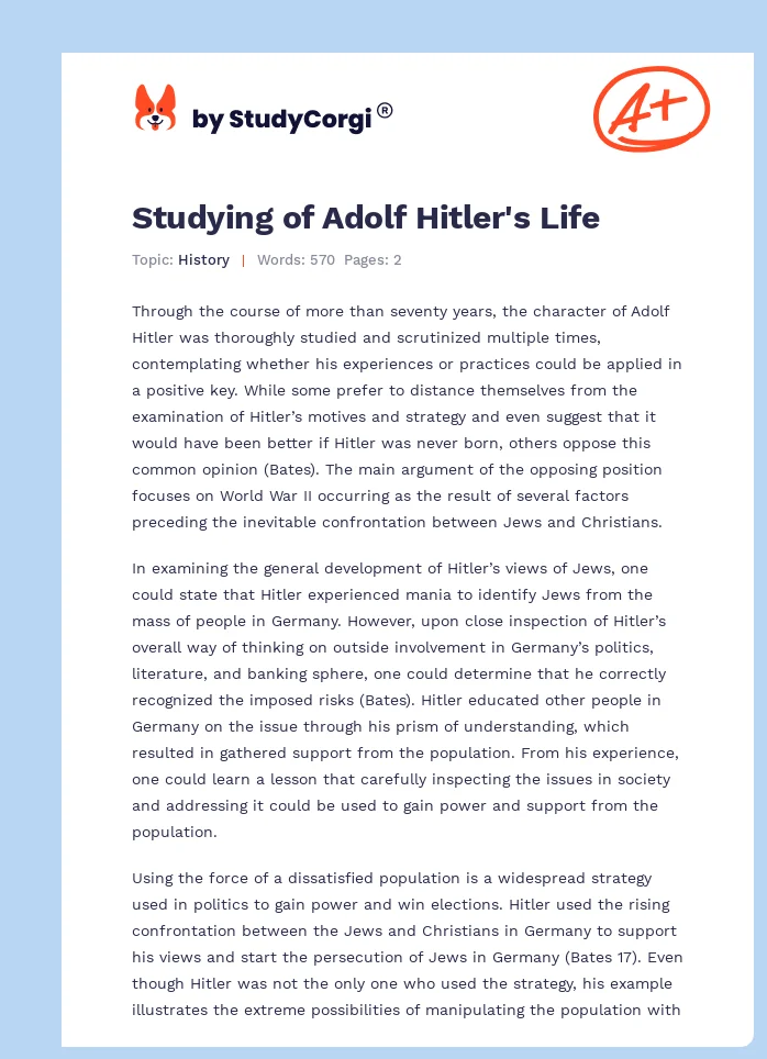 Studying of Adolf Hitler's Life. Page 1