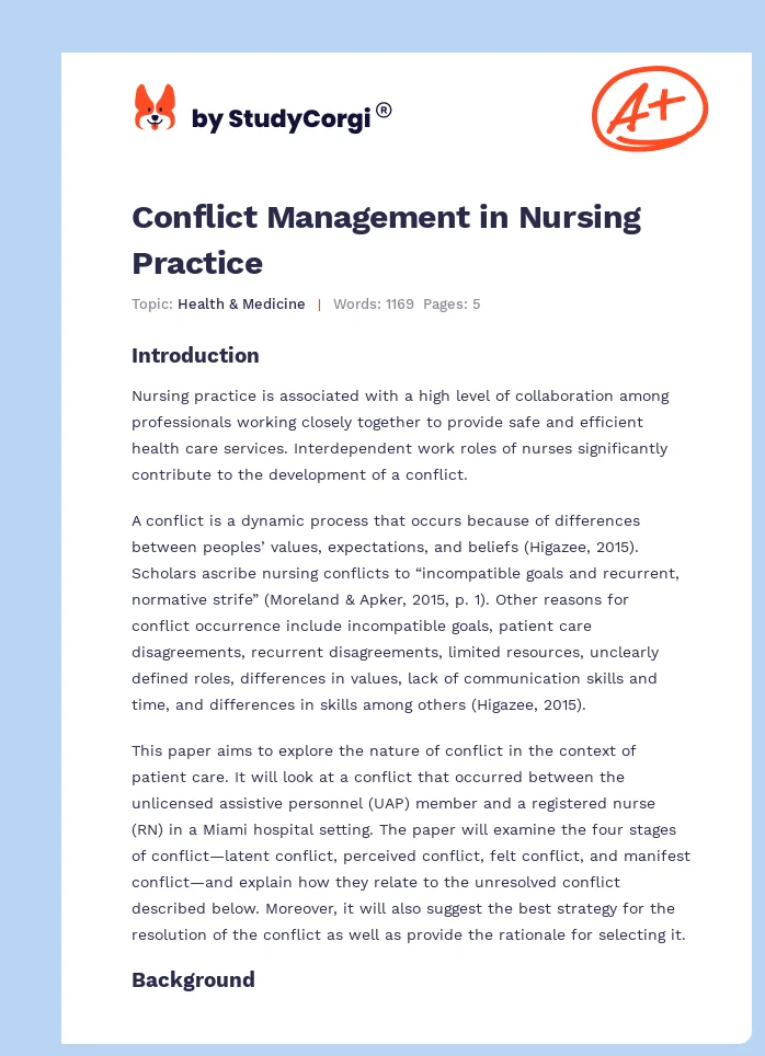 Conflict Management in Nursing Practice. Page 1