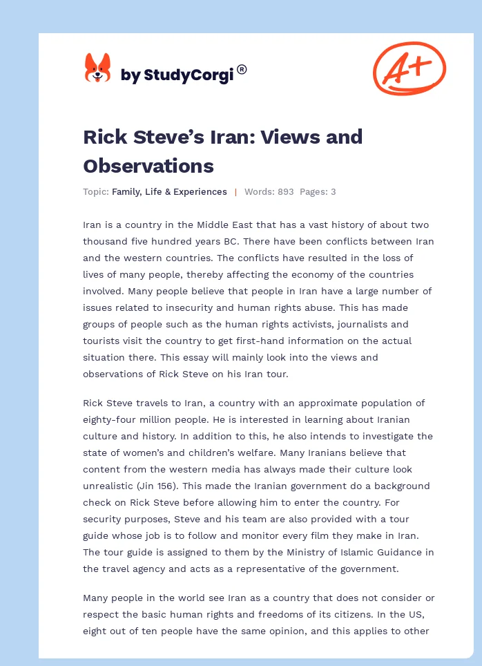 Rick Steve’s Iran: Views and Observations. Page 1
